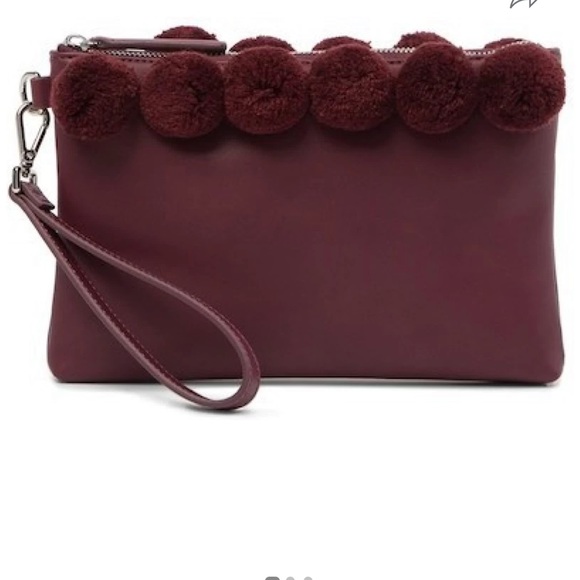 French Connection ~ Wristlet with Pom Detail ~ Burgundy Red - Picture 10 of 13